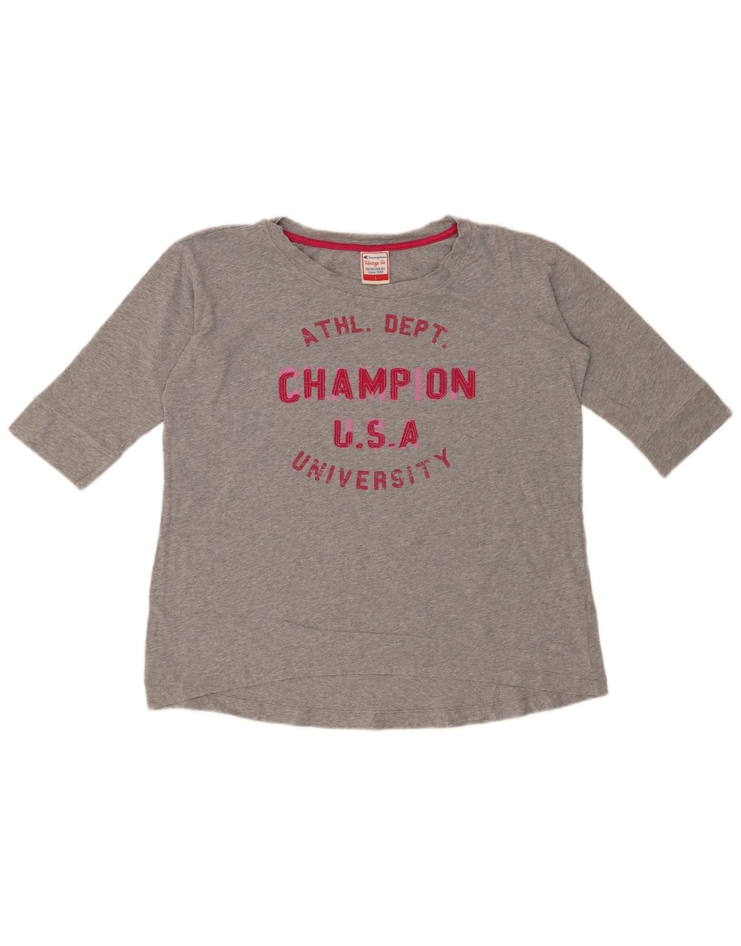 CHAMPION Top gráfico feminino Heritage Fit manga 3/4 Reino Unido 16 grande cinza