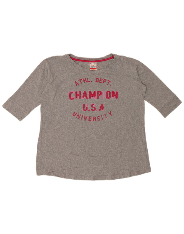 CHAMPION Top gráfico feminino Heritage Fit manga 3/4 Reino Unido 16 grande cinza