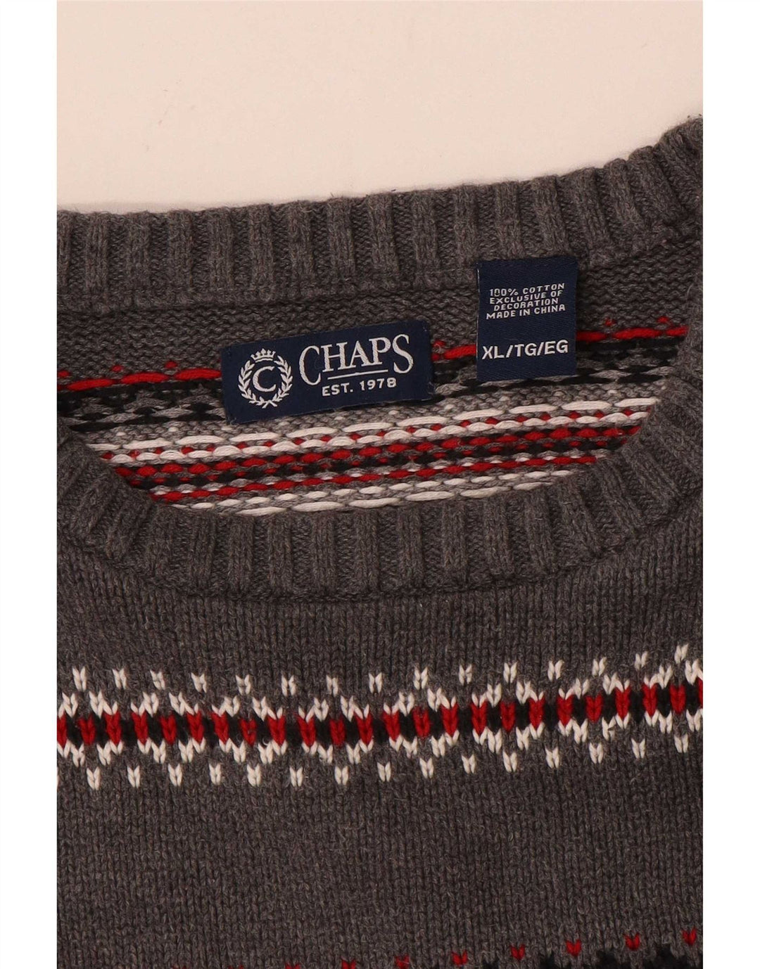 Suéter masculino Chaps com gola redonda e algodão listrado cinza XL