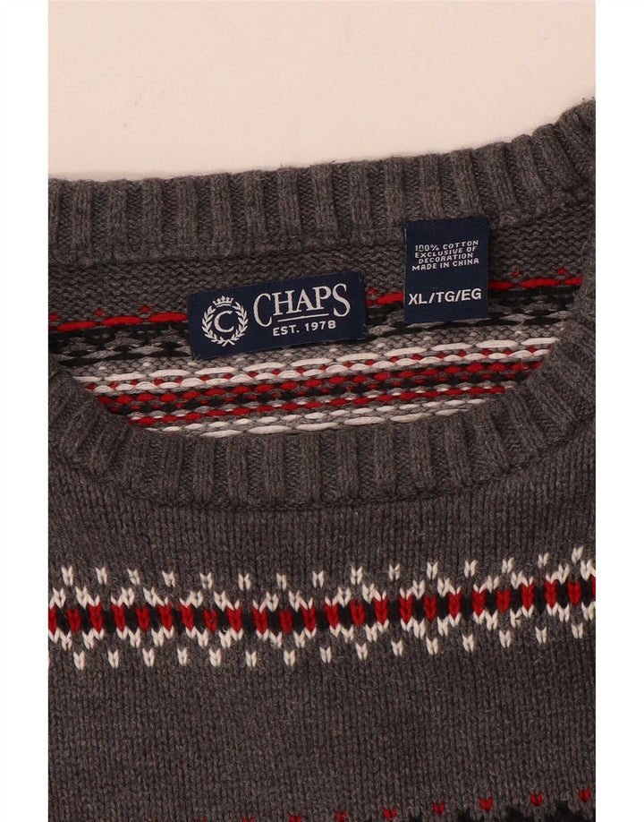 Suéter masculino Chaps com gola redonda e algodão listrado cinza XL