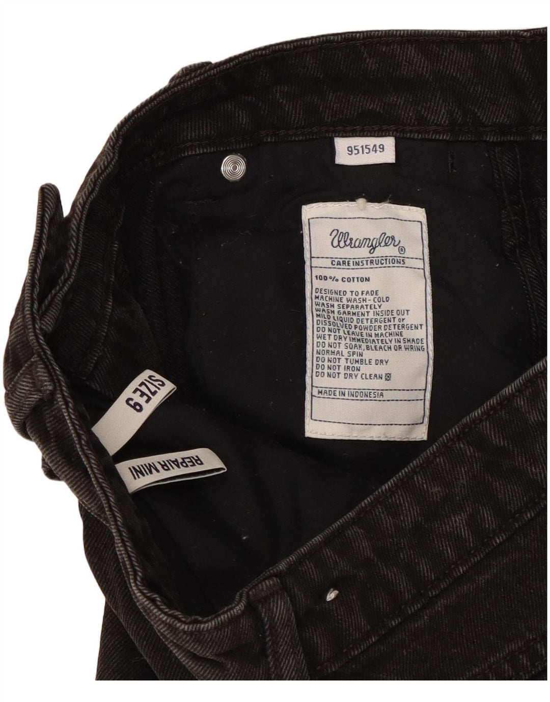 Mini saia jeans feminina Wrangler EUA 9 médio W27 algodão preto