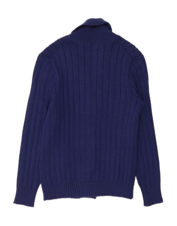 Suéter cardigã masculino vintage pequeno azul marinho