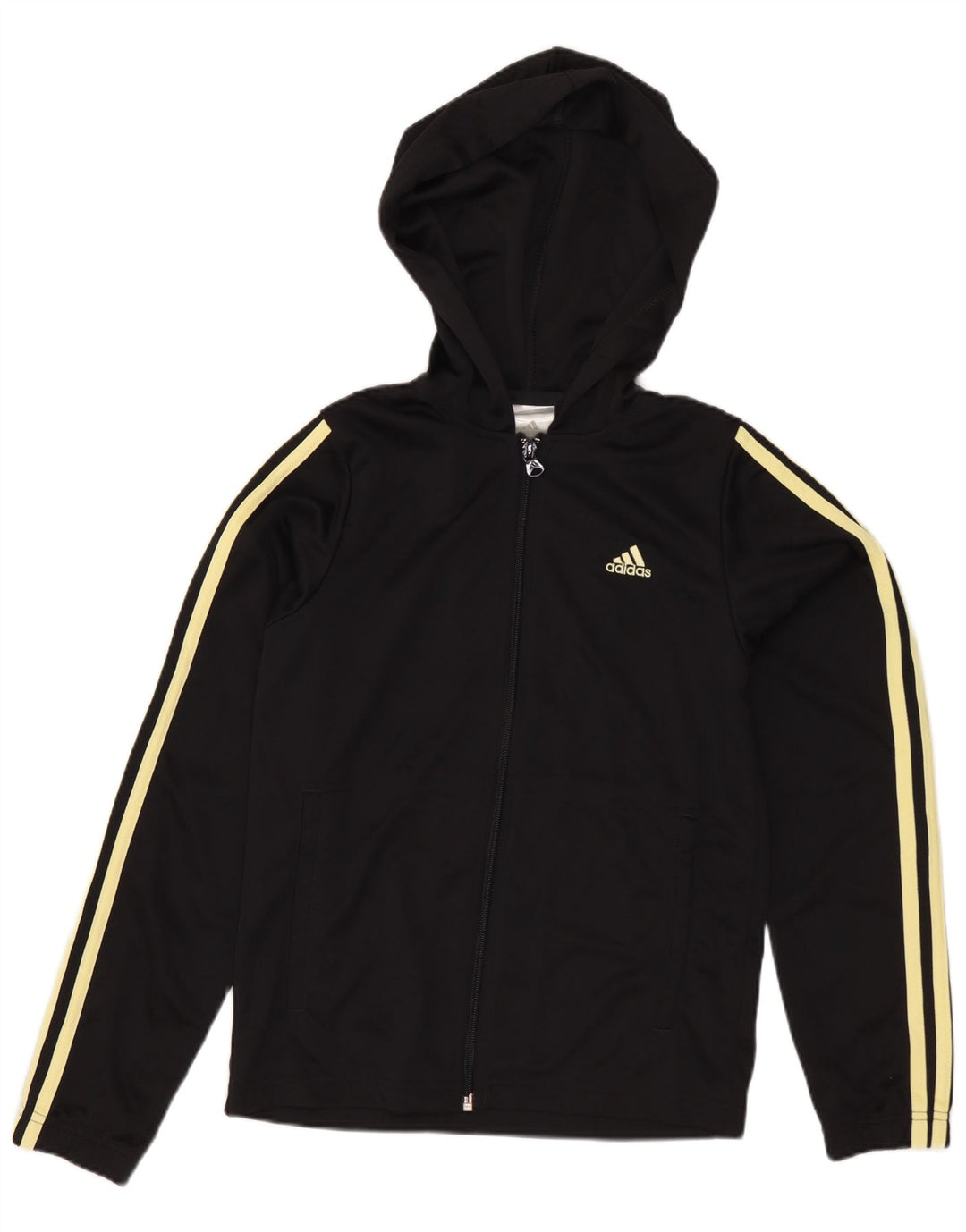 Adidas Womens Hooded Tracksuit Top Jacket UK 8 Pequeno Poliéster Preto