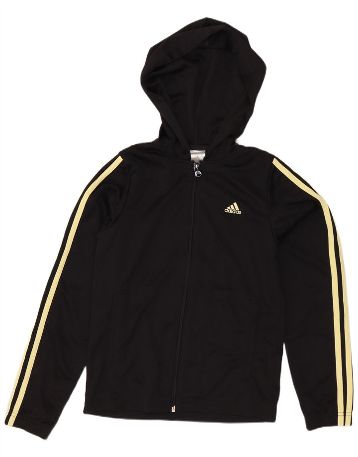Adidas Womens Hooded Tracksuit Top Jacket UK 8 Pequeno Poliéster Preto