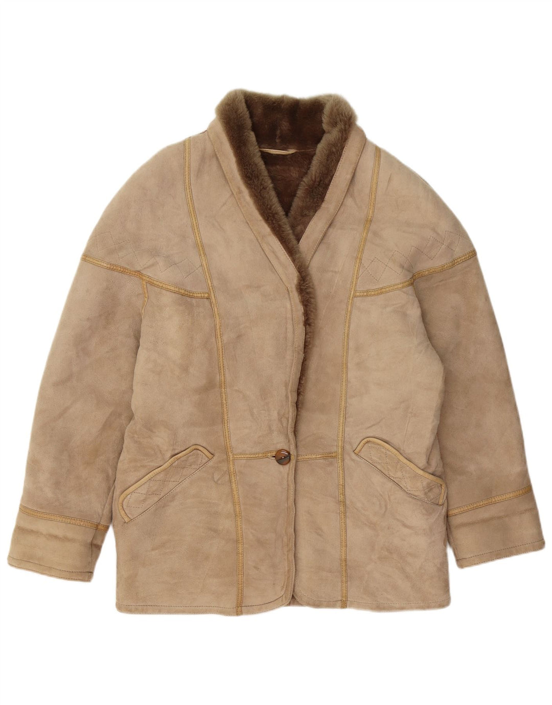 Jaqueta feminina de shearling CONBIPEL UK 16 grande shearling bege