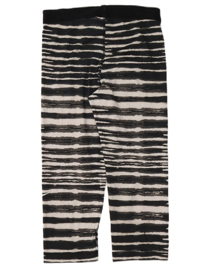 Calça de treino Nike feminina gráfica Capri UK 12 médio preto listrado