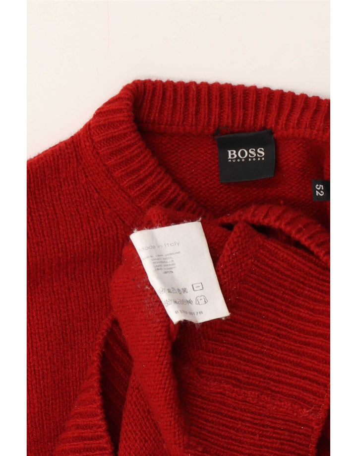 Suéter masculino Hugo Boss com gola redonda UE 52 grande lã vermelha