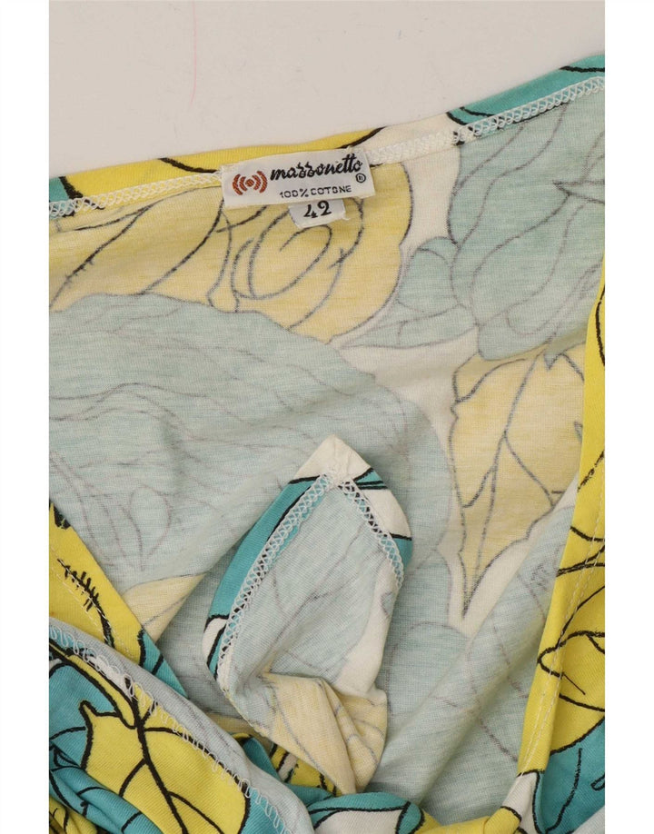 Blusa feminina Mazzonetto com gravata frontal IT 42 algodão floral azul médio