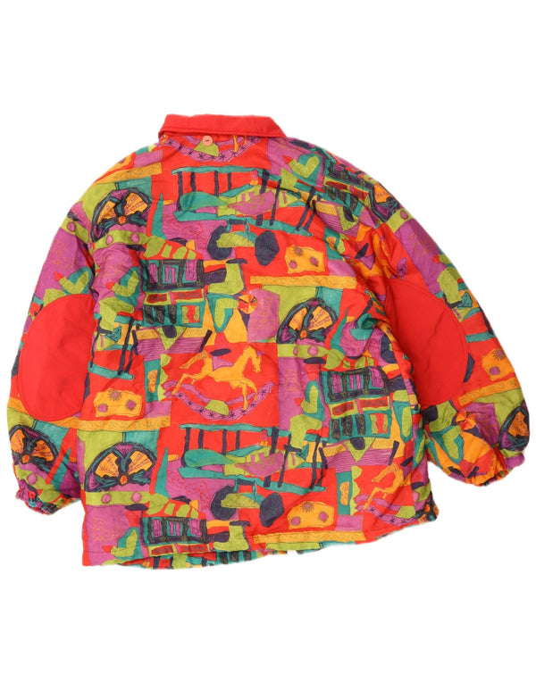 Vintage Womens Abstract Pattern Windbreaker Jacket UK 20 2XL Red