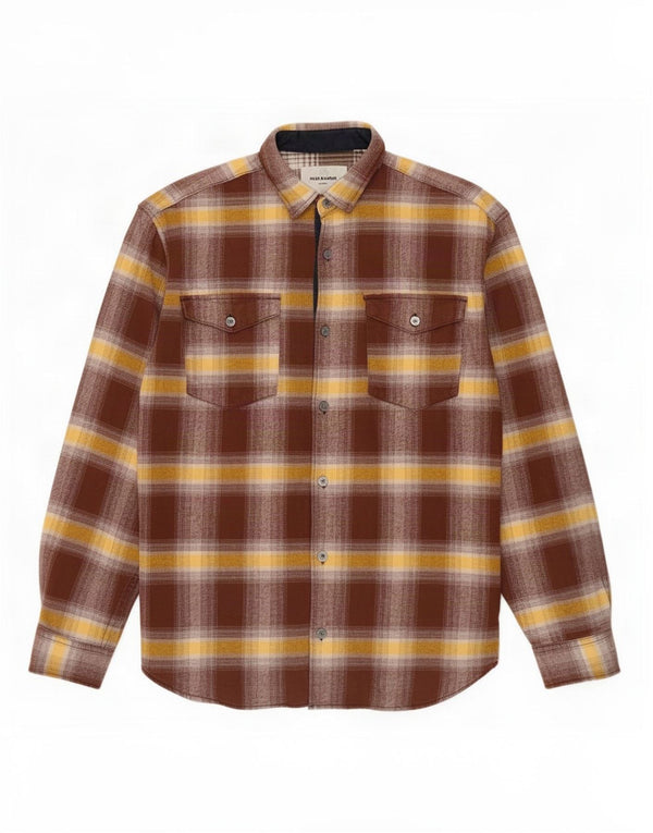 Camisa masculina de flanela Jack & Jones de algodão xadrez marrom médio
