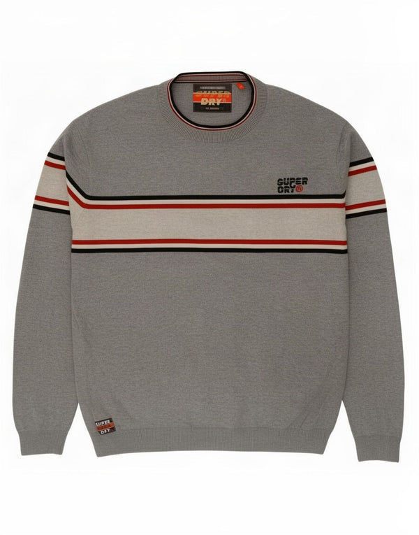 Suéter masculino Superdry com gola redonda XL cinza colorblock algodão