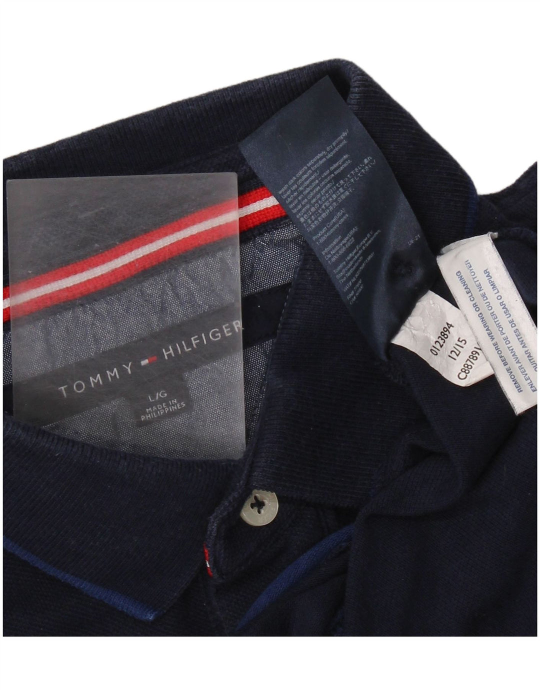 Camisa polo masculina Tommy Hilfiger grande algodão listrado azul marinho