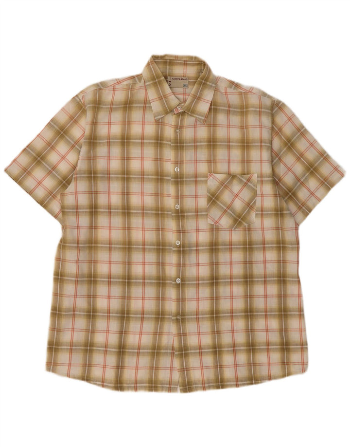 Camisa masculina vintage de manga curta 2XL xadrez bege