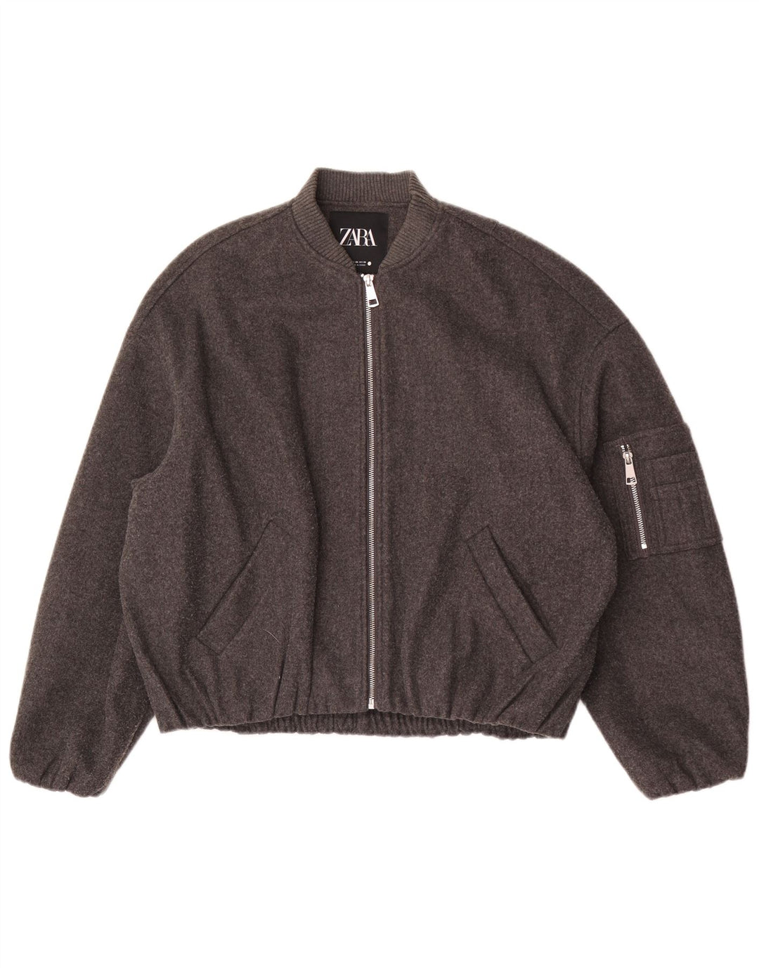 Zara Jaqueta Bomber Oversized Feminina UK 6 2XS Cinza Poliéster