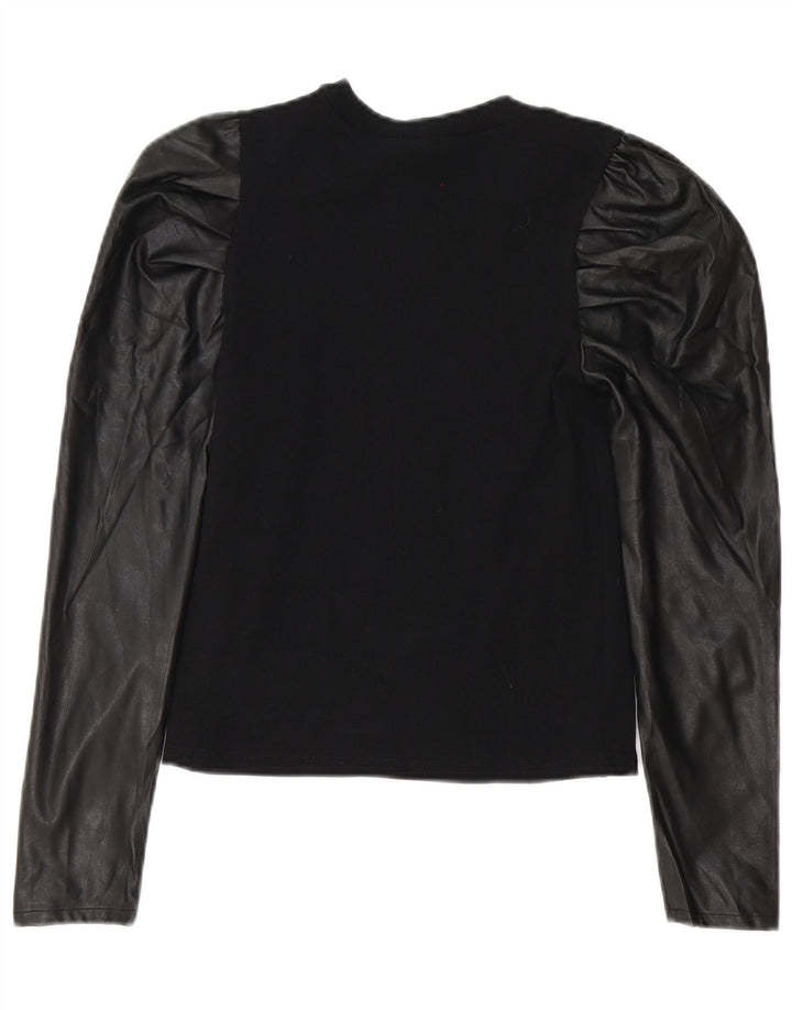 Blusa feminina de manga comprida Zara Top UK 12 poliéster preto médio