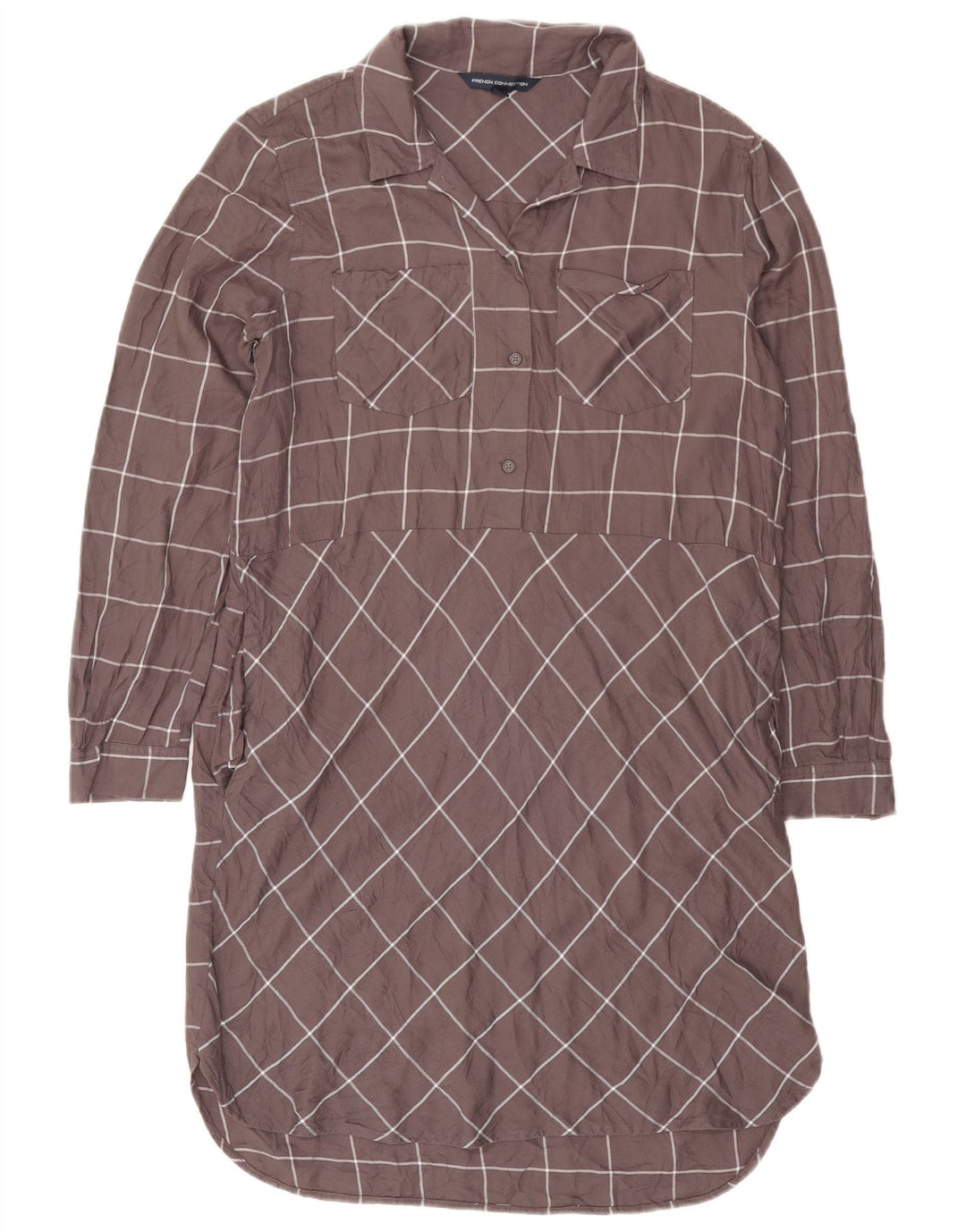 Vestido feminino de manga comprida com manga comprida French Connection Reino Unido 10 xadrez cinza pequeno