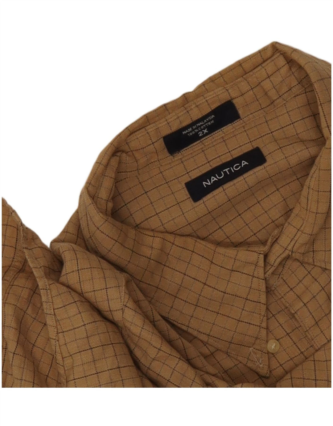 Camisa masculina de flanela Nautica 2XL algodão xadrez bege