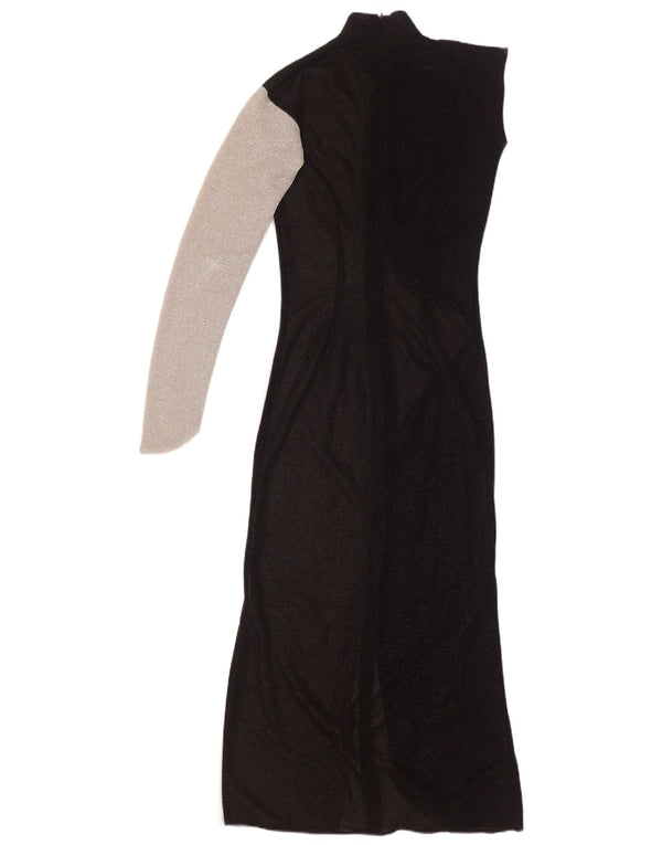 Vestido maxi feminino vintage de um ombro Reino Unido 10 pequeno bloco colorido preto