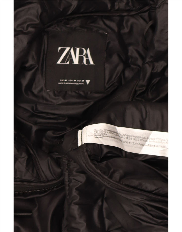 Zara Jaqueta feminina com capuz Poncho acolchoada poliéster preto médio