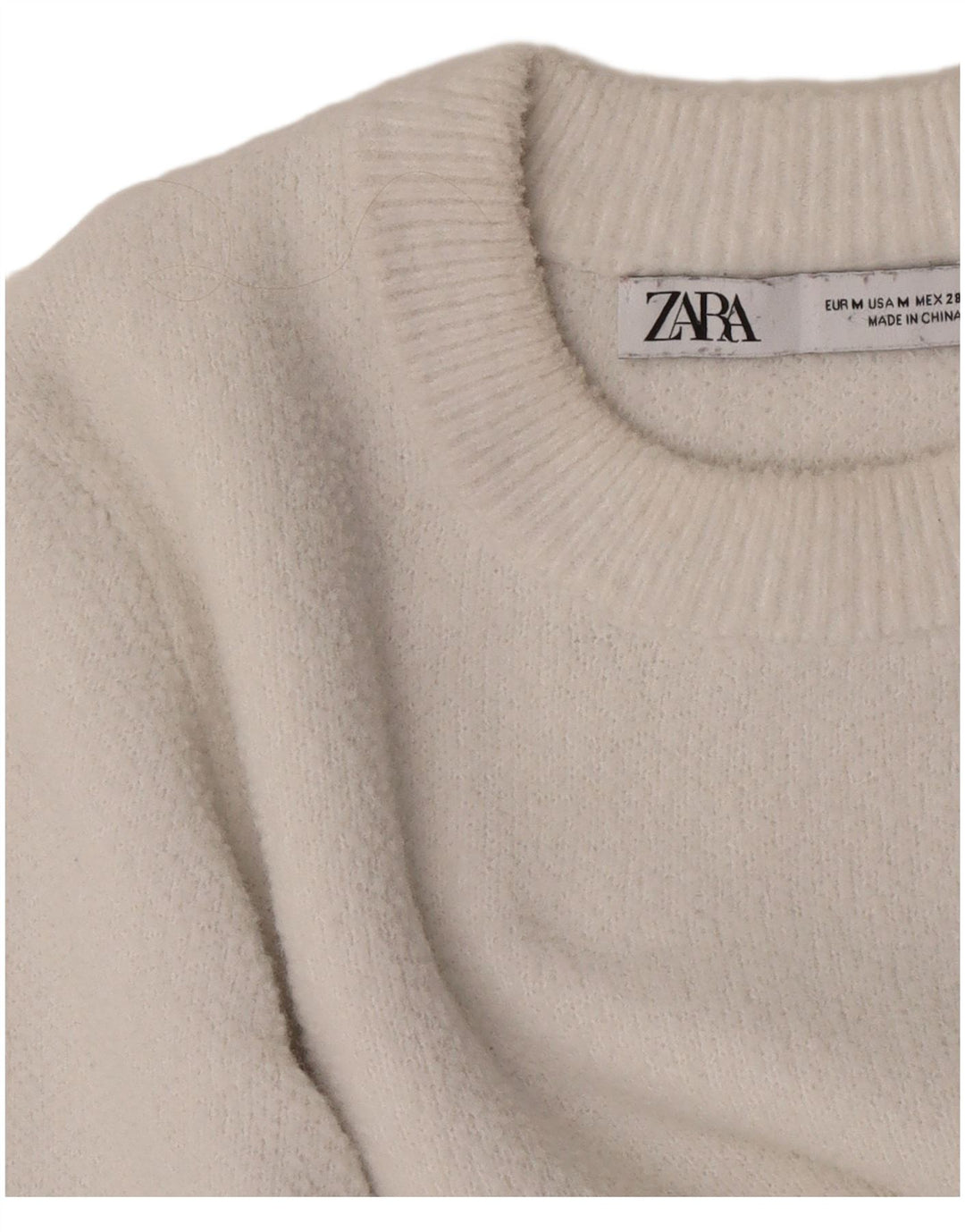 Suéter feminino Zara com gola redonda e gola redonda, Reino Unido 12 médio branco
