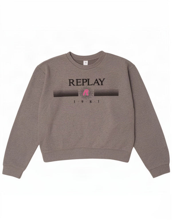 Moletom feminino Replay Crop Graphic Jumper UK 14 cinza médio manchado