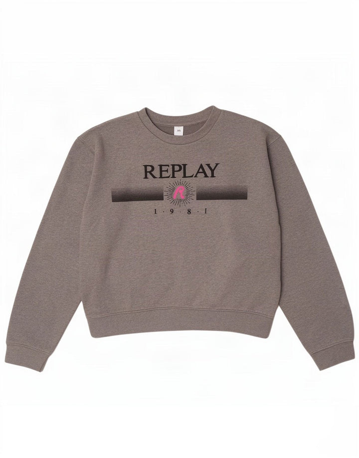 Moletom feminino Replay Crop Graphic Jumper UK 14 cinza médio manchado