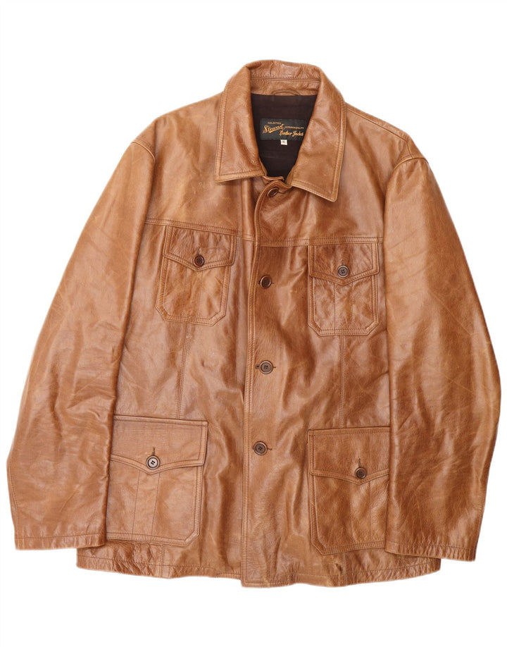 Jaqueta de couro masculina Stewart UK 42 XL couro marrom