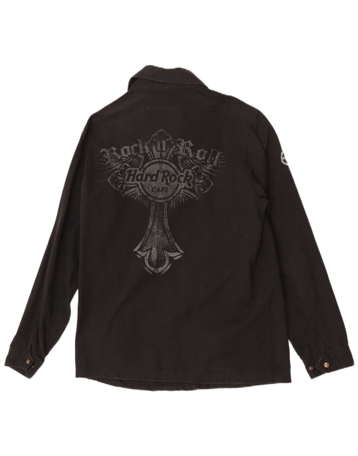 Jaqueta militar gráfica masculina Hard Rock Cafe Reino Unido 38 algodão preto médio