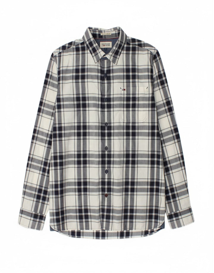 Camisa masculina TOMMY HILFIGER algodão xadrez cinza médio