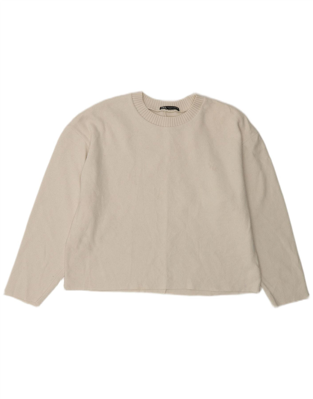 ZARA Suéter feminino oversized com gola redonda e gola redonda Reino Unido 10 pequeno branco