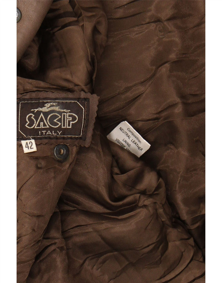 Casaco feminino de couro superdimensionado VINTAGE IT 42 couro marrom médio