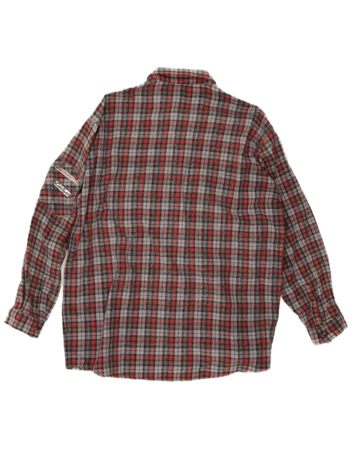 Camisa masculina vintage de flanela grande xadrez vermelho