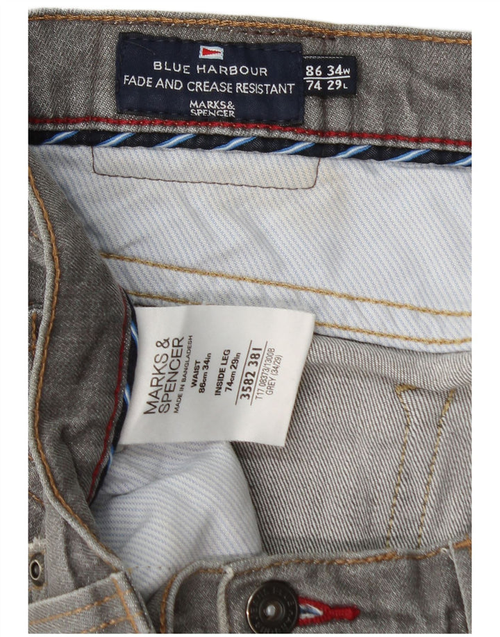 Calça jeans reta masculina Marks & Spencer Blue Harbor W34 L29 algodão cinza