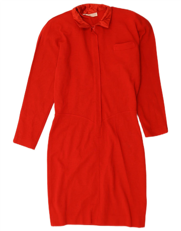 Vestido feminino vintage manga comprida com bainha UK 14 vermelho médio