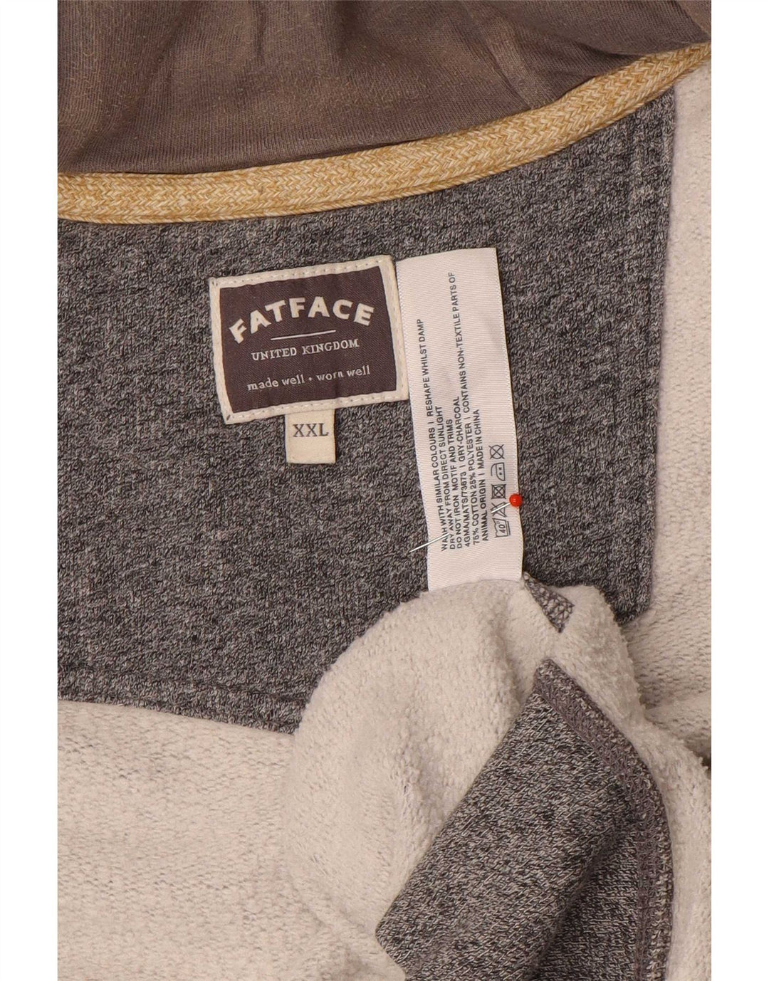 Suéter masculino com capuz e zíper Fat Face 2XL algodão cinza