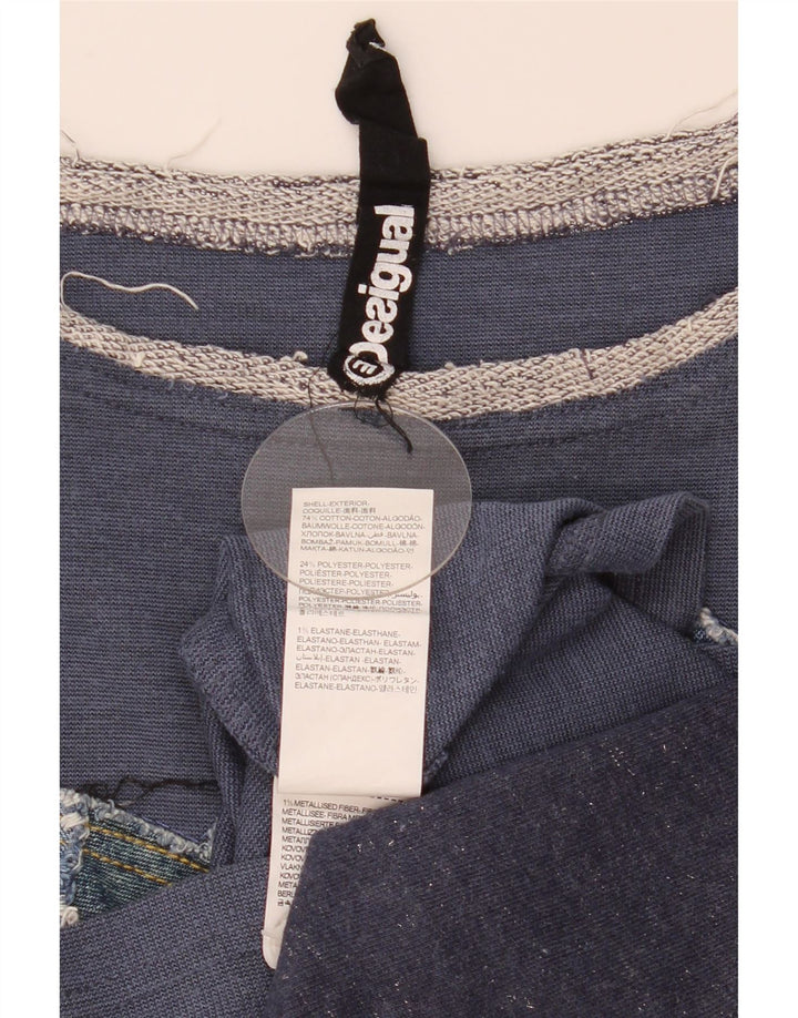 Desigual Top gráfico feminino manga 3/4 UK 14 médio azul marinho patchwork
