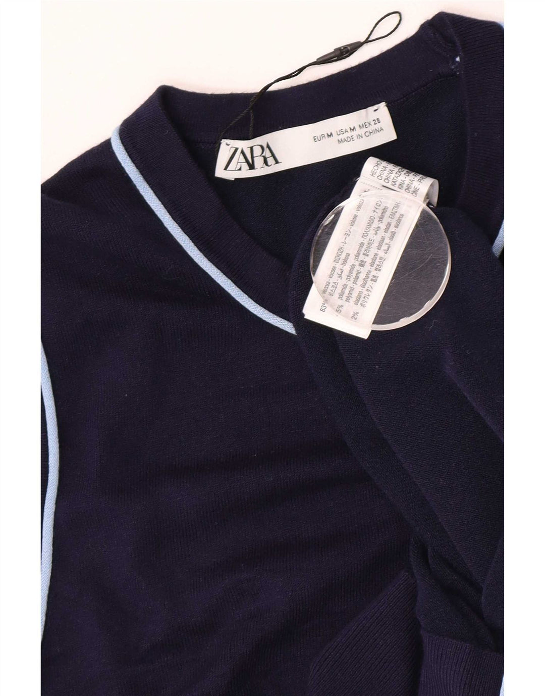Zara Womens Vest Tank Top UK 12 Médio Azul Marinho Viscose