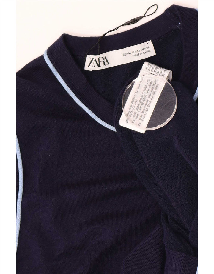 Zara Womens Vest Tank Top UK 12 Médio Azul Marinho Viscose