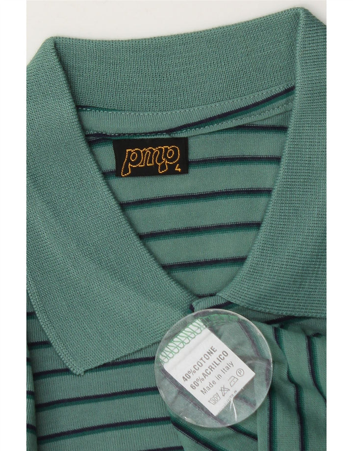 Camisa polo masculina vintage algodão listrado verde médio