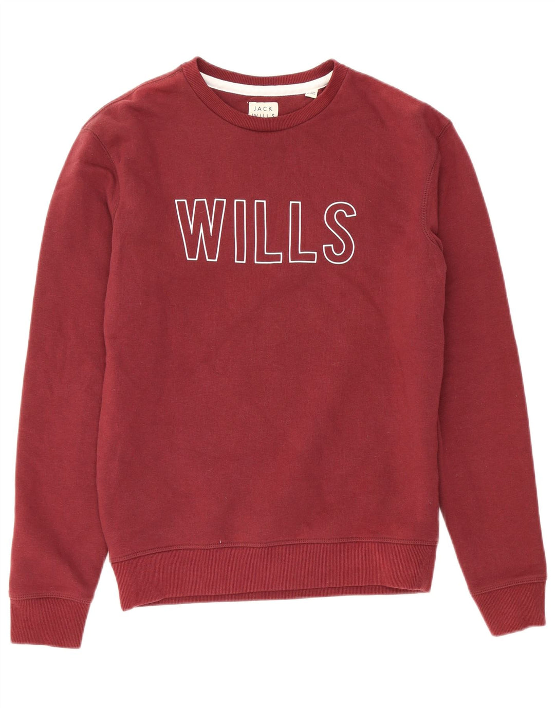 JACK WILLS Mens Graphic Sweatshirt Jumper Small Burgundy Cotton Vintage Jack Wills and Second-Hand Jack Wills from Messina Hembry 