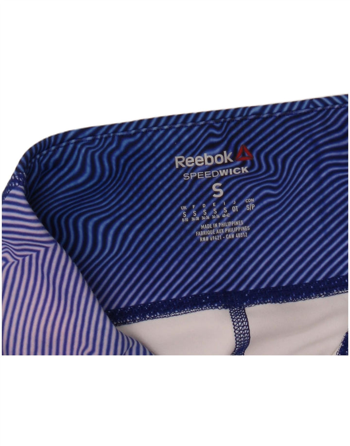 Leggings Reebok Capri Mulher UK 8/10 Pequena Listrada Azul