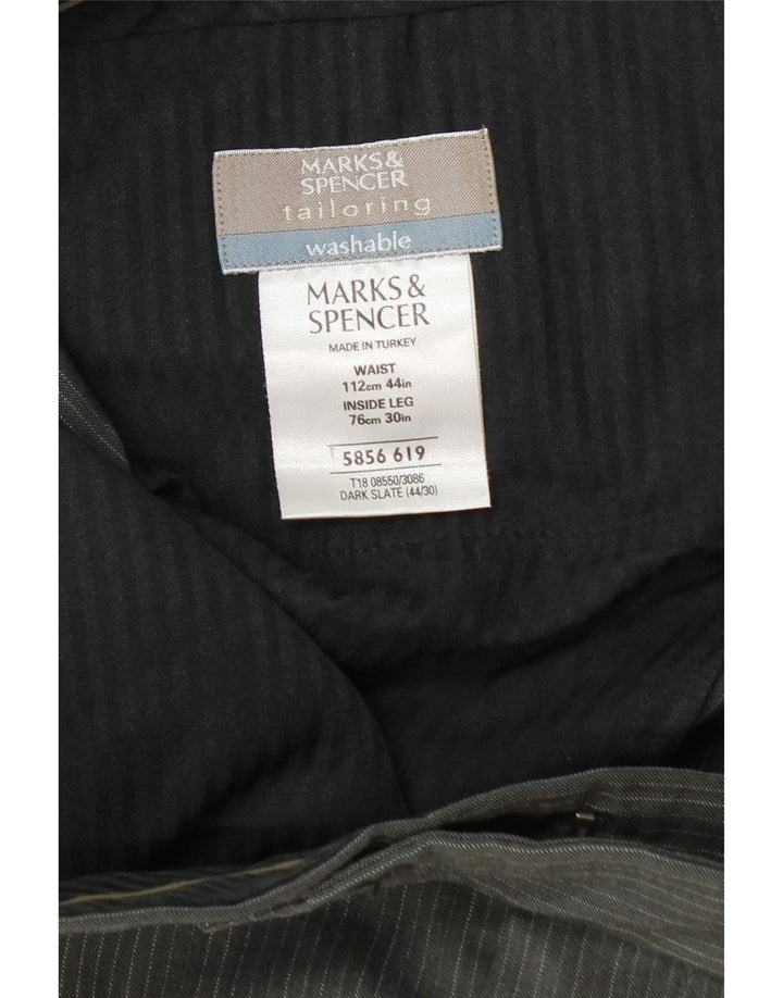 Calça masculina de terno reto Marks & Spencer W44 L30 cinza poliéster