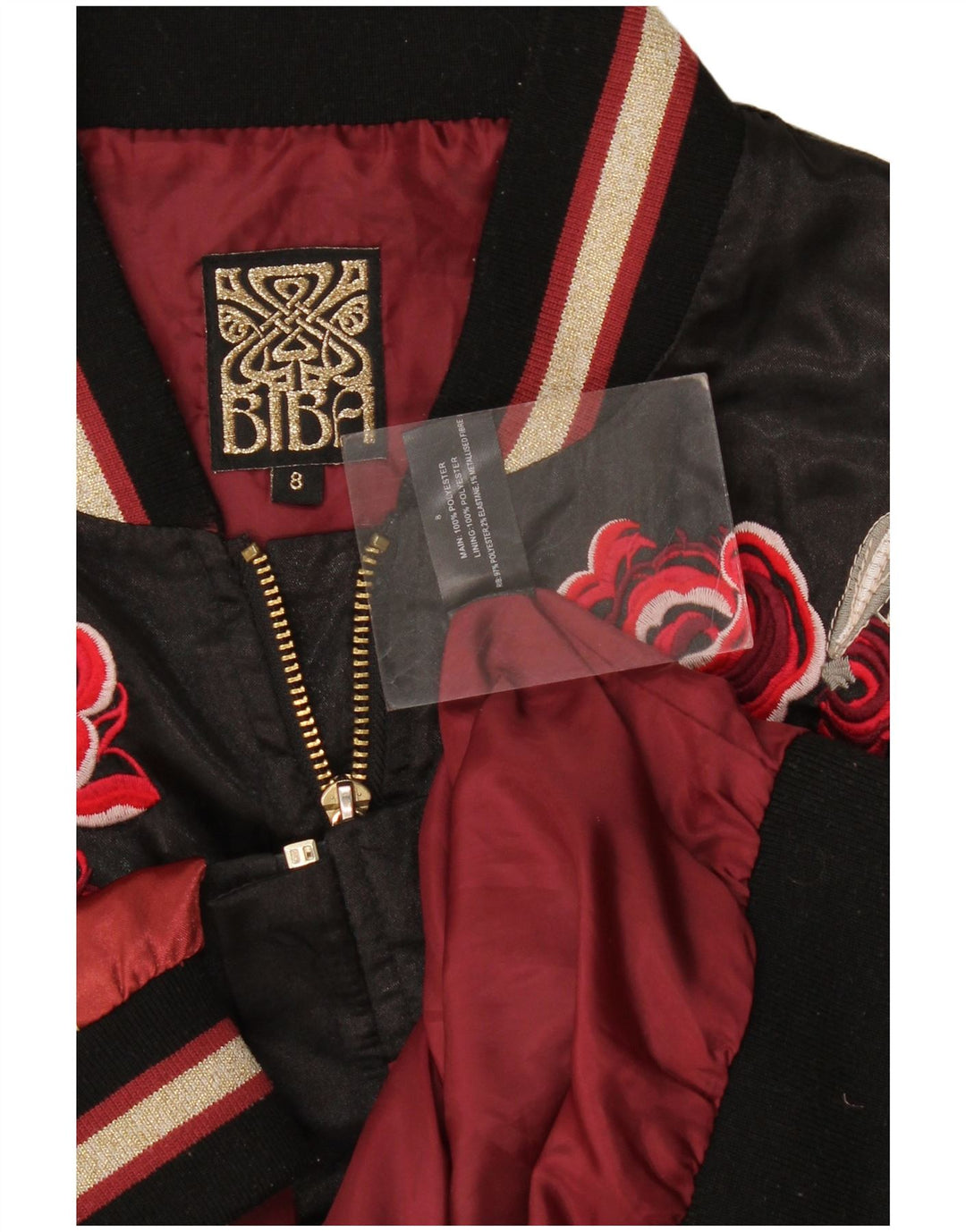 Jaqueta bomber gráfica feminina Biba UK 8 poliéster floral preto pequeno