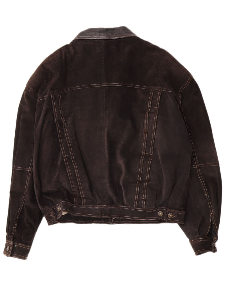 Jaqueta masculina de couro bomber John F Gee de grandes dimensões IT 46 pequena camurça marrom