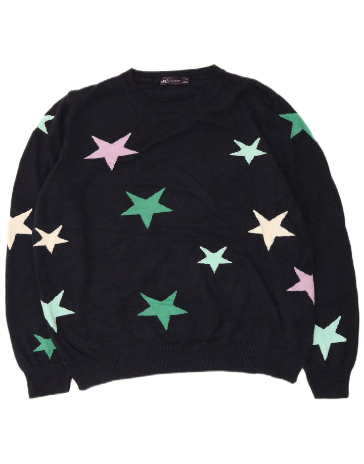 Suéter feminino MARKS & SPENCER com gola canoa Reino Unido 18 XL azul marinho