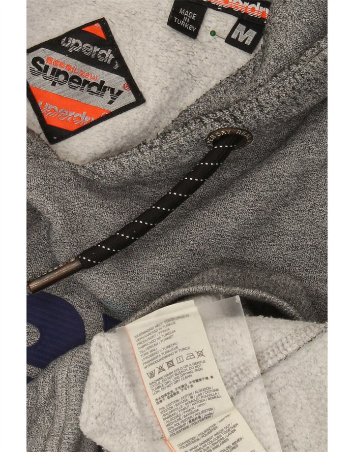 Suéter com capuz gráfico masculino Superdry algodão manchado cinza médio