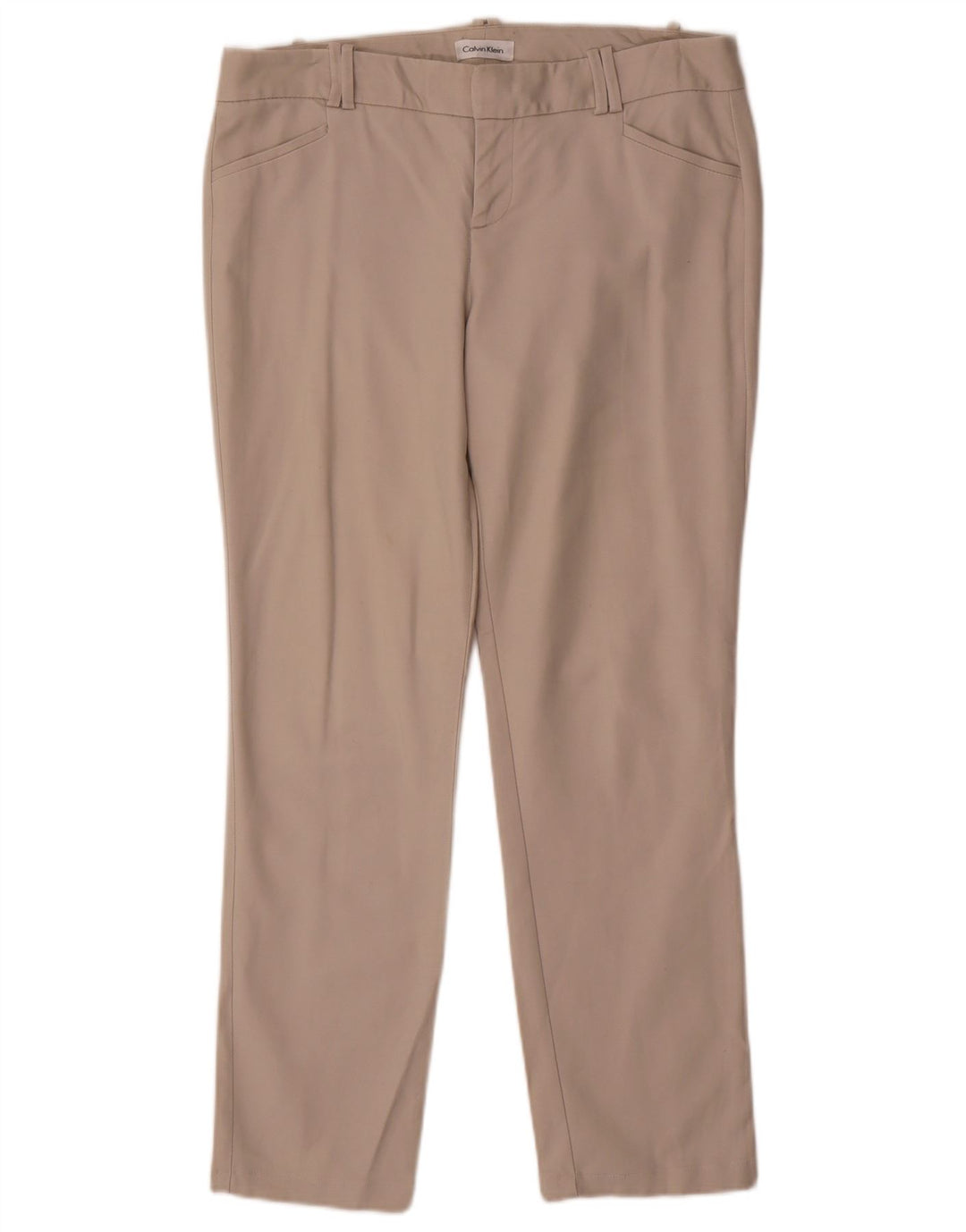 Calça feminina casual Calvin Klein reta US 8 médio W32 L28 bege