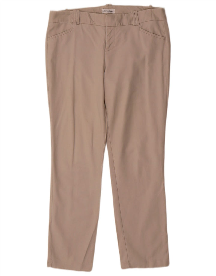 Calça feminina casual Calvin Klein reta US 8 médio W32 L28 bege