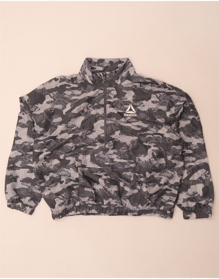 Reebok Womens Oversized Pullover Tracksuit Top UK 16 Grande Camuflagem Cinza