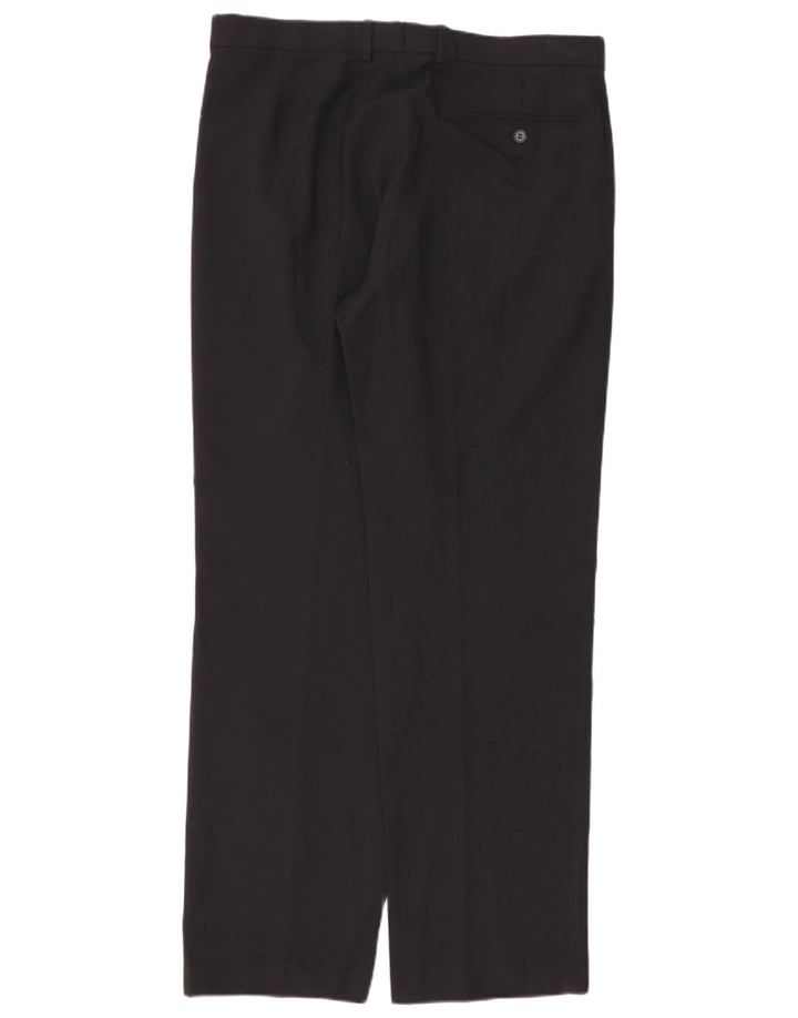Calça masculina de terno reto Marks & Spencer W36 L33 azul marinho poliéster